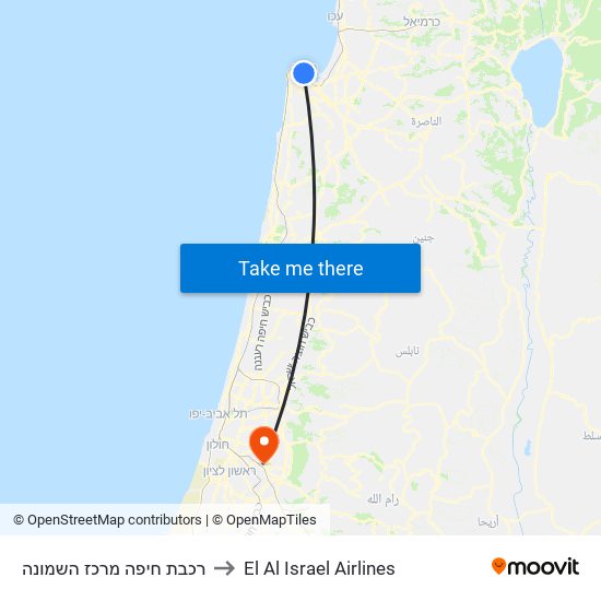 רכבת חיפה מרכז השמונה to El Al Israel Airlines map