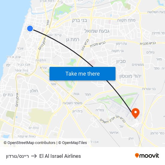 ריינס/גורדון to El Al Israel Airlines map