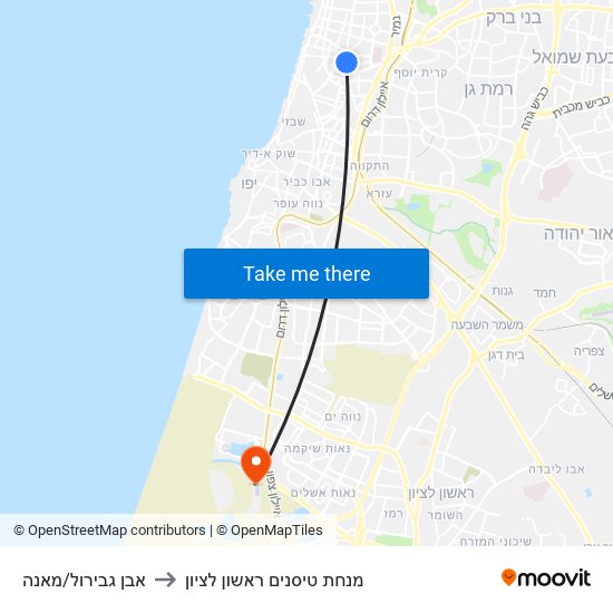 אבן גבירול/מאנה to מנחת טיסנים ראשון לציון map