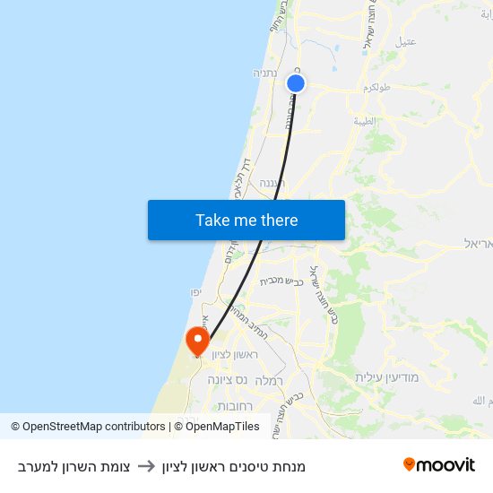 צומת השרון למערב to מנחת טיסנים ראשון לציון map