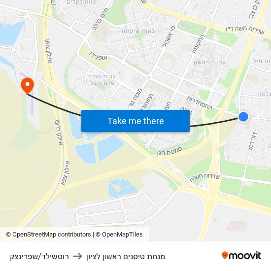 רוטשילד/שפרינצק to מנחת טיסנים ראשון לציון map