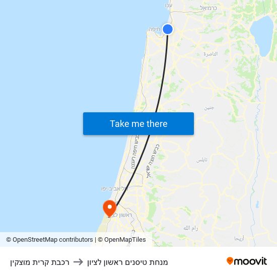 רכבת קרית מוצקין to מנחת טיסנים ראשון לציון map