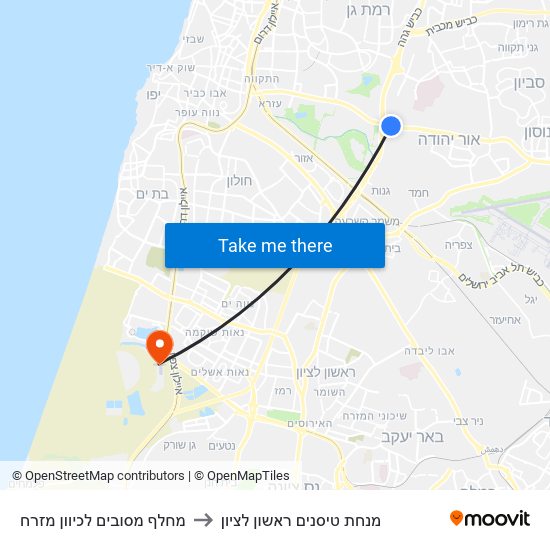 מחלף מסובים   לכיוון מזרח to מנחת טיסנים ראשון לציון map