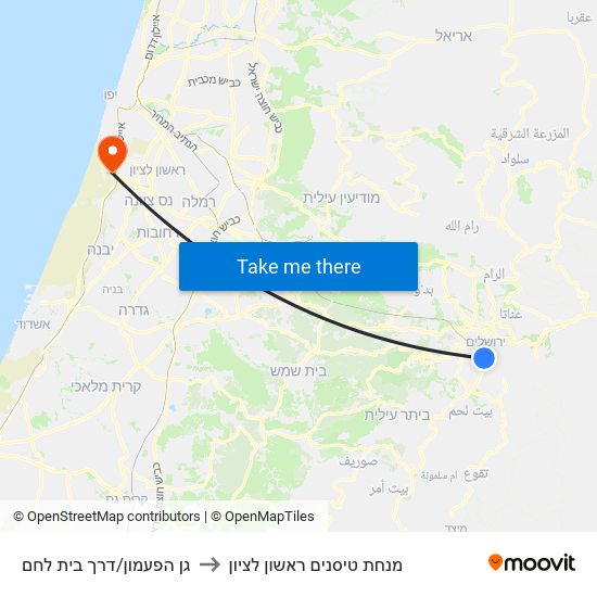 גן הפעמון/דרך בית לחם to מנחת טיסנים ראשון לציון map