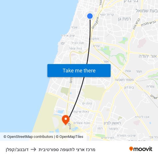 דובנוב/קפלן to מרכז ארצי לתעופה ספורטיבית map