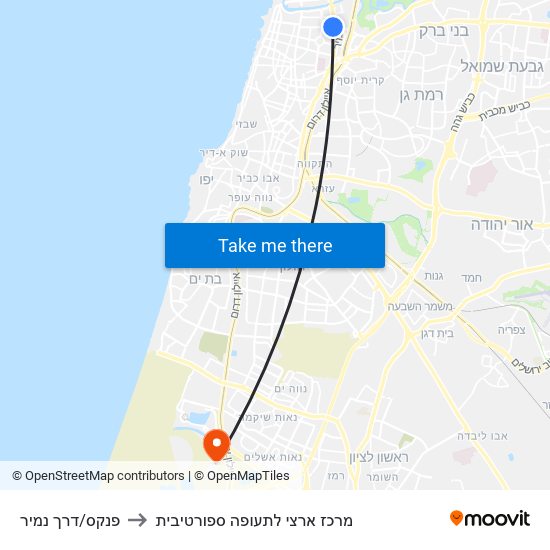 פנקס/דרך נמיר to מרכז ארצי לתעופה ספורטיבית map