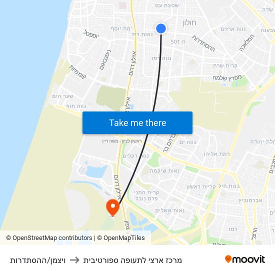 ויצמן/ההסתדרות to מרכז ארצי לתעופה ספורטיבית map