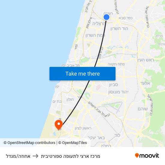 אחוזה/מגדל to מרכז ארצי לתעופה ספורטיבית map