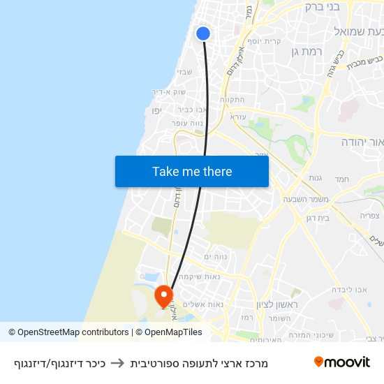 כיכר דיזנגוף/דיזנגוף to מרכז ארצי לתעופה ספורטיבית map