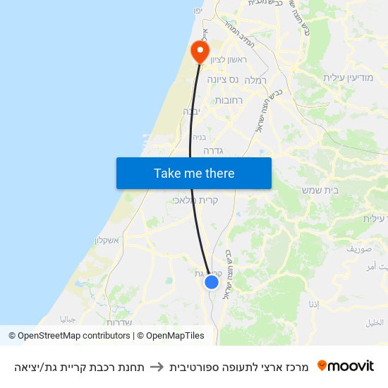 תחנת רכבת קריית גת/יציאה to מרכז ארצי לתעופה ספורטיבית map