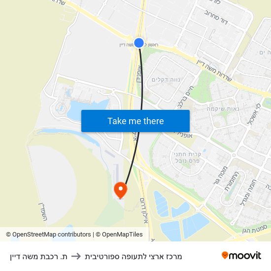 ת. רכבת משה דיין to מרכז ארצי לתעופה ספורטיבית map