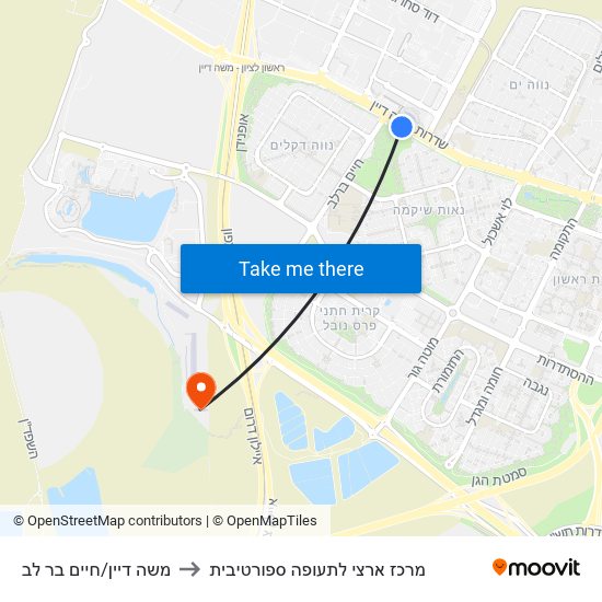 משה דיין/חיים בר לב to מרכז ארצי לתעופה ספורטיבית map