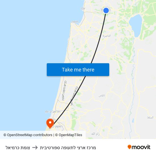 צומת כרמיאל to מרכז ארצי לתעופה ספורטיבית map