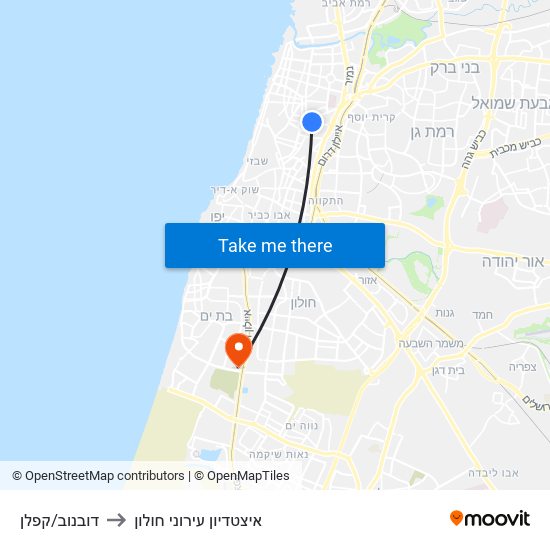 דובנוב/קפלן to איצטדיון עירוני חולון map