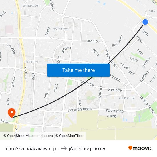 דרך השבעה/המכתש למזרח to איצטדיון עירוני חולון map