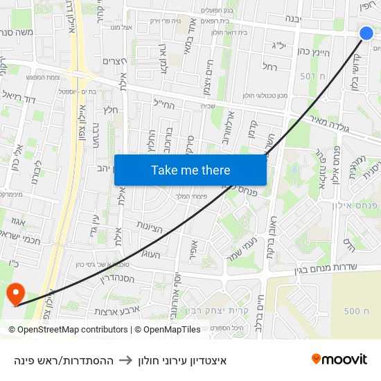 ההסתדרות/ראש פינה to איצטדיון עירוני חולון map