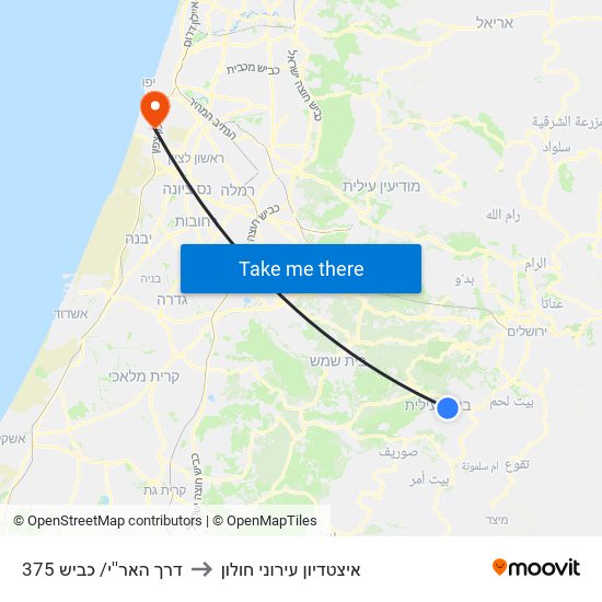 דרך האר''י/ כביש 375 to איצטדיון עירוני חולון map