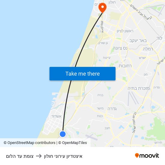 צומת עד הלום to איצטדיון עירוני חולון map