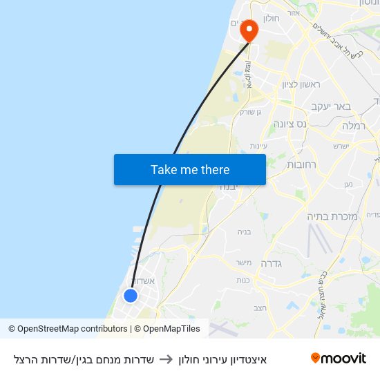 שדרות מנחם בגין/שדרות הרצל to איצטדיון עירוני חולון map