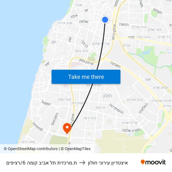 ת.מרכזית תל אביב קומה 6/רציפים to איצטדיון עירוני חולון map