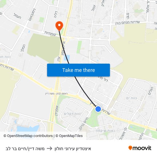 משה דיין/חיים בר לב to איצטדיון עירוני חולון map