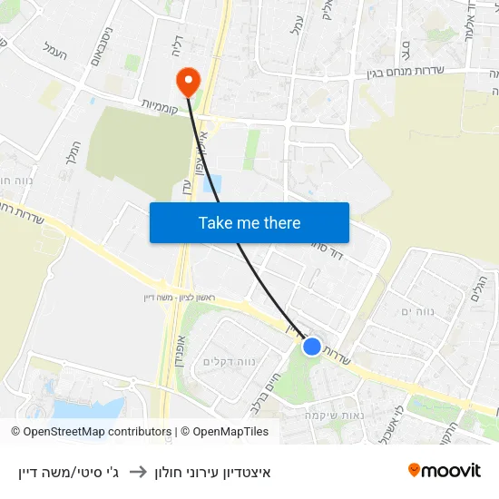 ג'י סיטי/משה דיין to איצטדיון עירוני חולון map