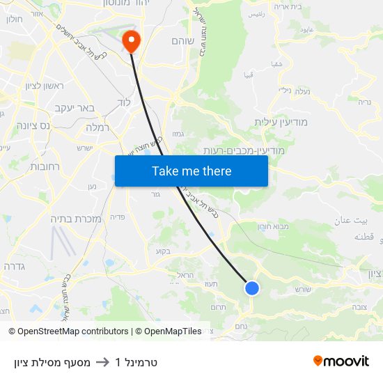 מסעף מסילת ציון to טרמינל 1 map