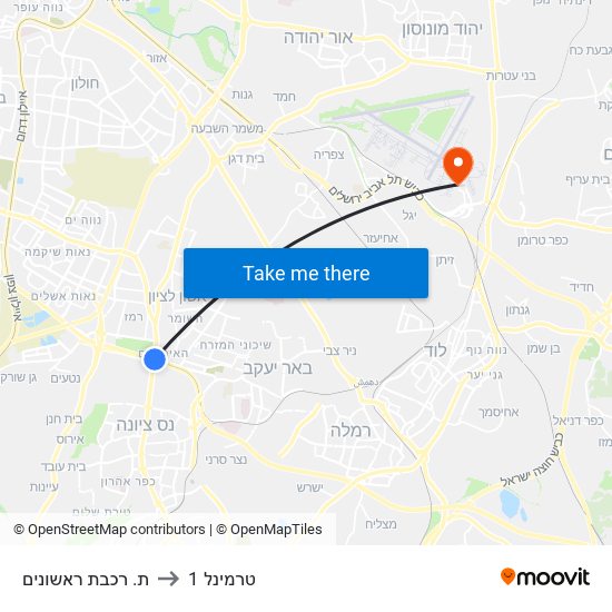 ת. רכבת ראשונים to טרמינל 1 map