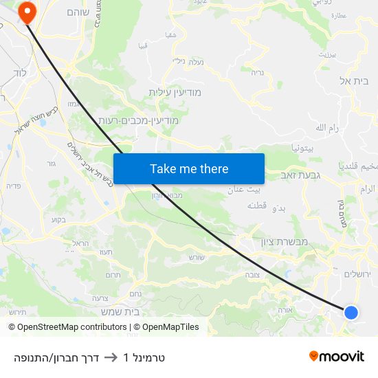 דרך חברון/התנופה to טרמינל 1 map
