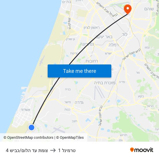 צומת עד הלום/כביש 4 to טרמינל 1 map