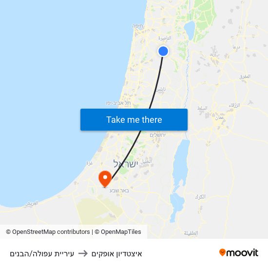 עיריית עפולה/הבנים to איצטדיון אופקים map