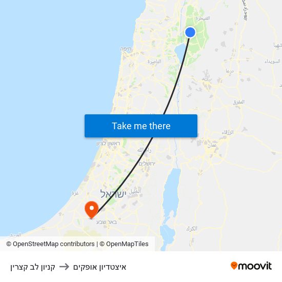 קניון לב קצרין to איצטדיון אופקים map