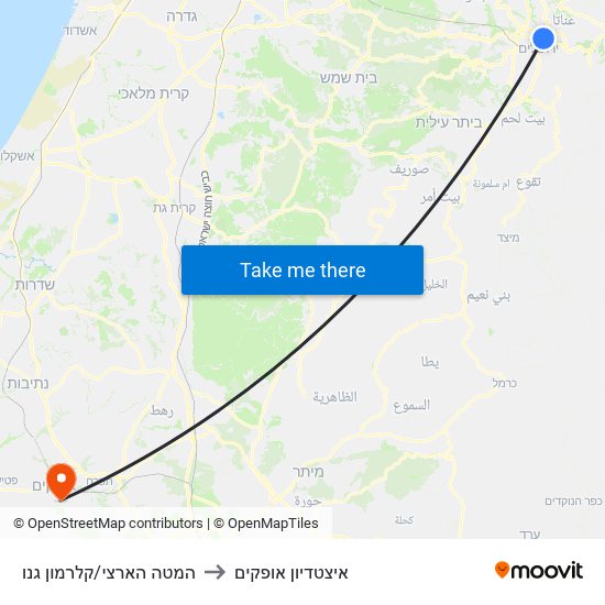 המטה הארצי/קלרמון גנו to איצטדיון אופקים map