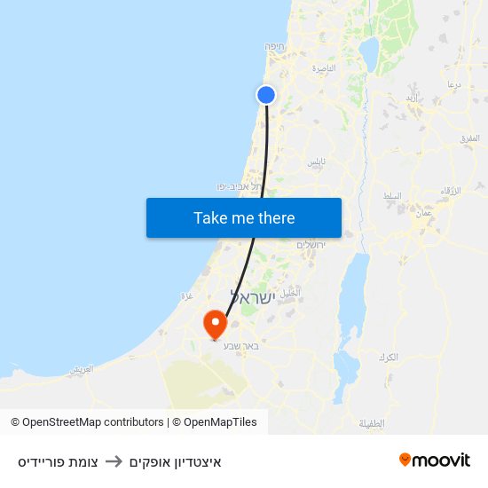 צומת פוריידיס to איצטדיון אופקים map