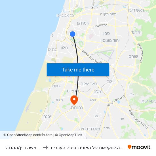 דרך משה דיין/ההגנה to הפקולטה לחקלאות של האוניברסיטה העברית map