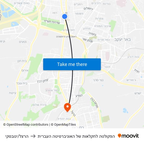 הרצל/ינובסקי to הפקולטה לחקלאות של האוניברסיטה העברית map