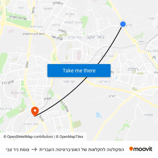 צומת ניר צבי to הפקולטה לחקלאות של האוניברסיטה העברית map