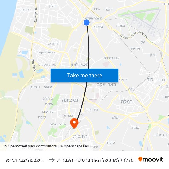 דרך השבעה/צבי זעירא to הפקולטה לחקלאות של האוניברסיטה העברית map