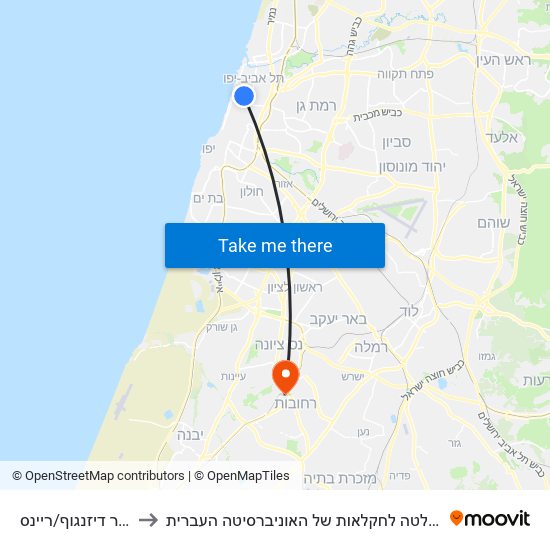 כיכר דיזנגוף/ריינס to הפקולטה לחקלאות של האוניברסיטה העברית map