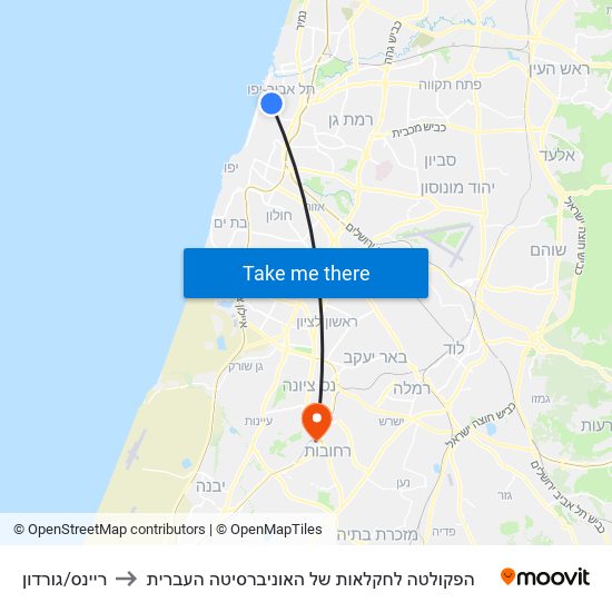 ריינס/גורדון to הפקולטה לחקלאות של האוניברסיטה העברית map