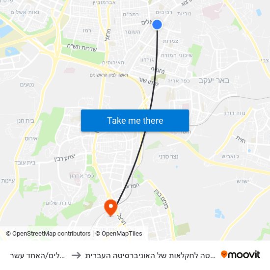 ירושלים/האחד עשר to הפקולטה לחקלאות של האוניברסיטה העברית map