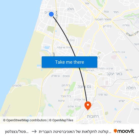 יוספטל/כצנלסון to הפקולטה לחקלאות של האוניברסיטה העברית map