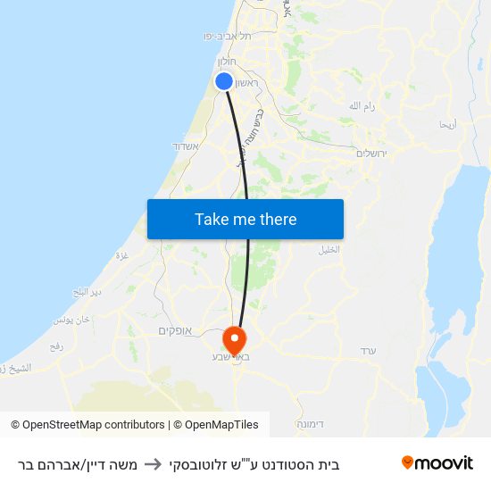 משה דיין/אברהם בר to בית הסטודנט ע""ש זלוטובסקי map