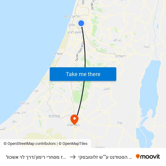 מרכז מסחרי רימון/דרך לוי אשכול to בית הסטודנט ע""ש זלוטובסקי map