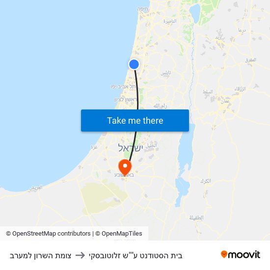 צומת השרון למערב to בית הסטודנט ע""ש זלוטובסקי map