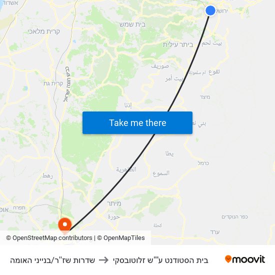 שדרות שז''ר/בנייני האומה to בית הסטודנט ע""ש זלוטובסקי map