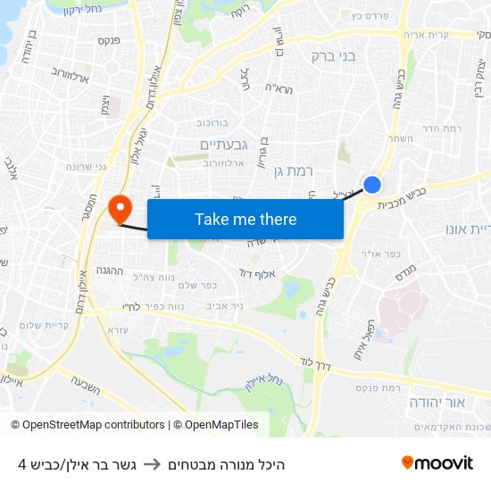 גשר בר אילן/כביש 4 to היכל מנורה מבטחים map