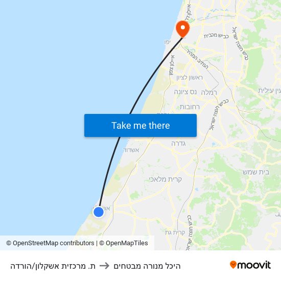 ת. מרכזית אשקלון/הורדה to היכל מנורה מבטחים map