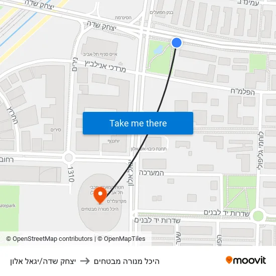 יצחק שדה/יגאל אלון to היכל מנורה מבטחים map