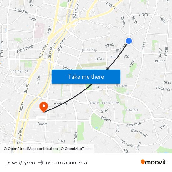 סירקין/ביאליק to היכל מנורה מבטחים map